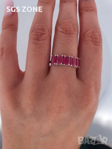 Пръстен Half Eternity с естествени рубини, изумруди и сапфири, снимка 3 - Пръстени - 49622868