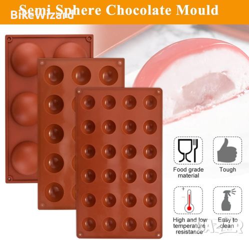 FIGFYOU 3 части Half Ball Silicone Силиконова кръгла форма за шоколад НОВО, снимка 3 - Форми - 45912623