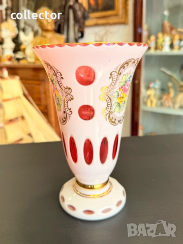Чешка - Бохемска ваза / Бохемия. №7879, снимка 4 - Антикварни и старинни предмети - 53497213