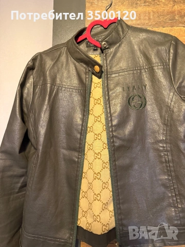 Тъмнозелено кожено яке Gucci, снимка 3 - Якета - 53240506