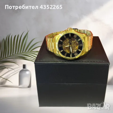 Луксозен и елегантен мъжки златист часовник LEIYI, снимка 2 - Мъжки - 49739224