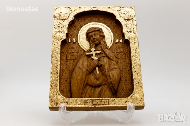 Релефна православна икона от дъб с позлата – Света Надежда, снимка 4 - Икони - 53224922