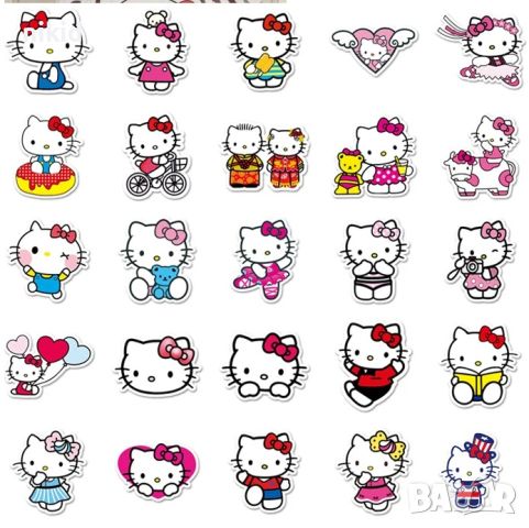 50 бр Hello Kitty Коте Кити самозалепващи лепенки стикери за украса декор, снимка 5 - Други - 36897711