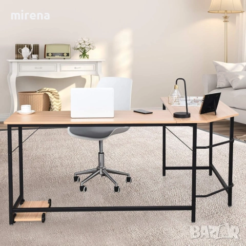 Компютърно бюро L-образно ъглово, подложка за крака стойка компютър, снимка 8 - Бюра - 53527651