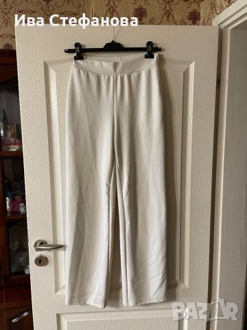 Ново висока талия  бежово спортно елегантно бяло долнище панталон широки крачоли М, снимка 3 - Панталони - 45683798