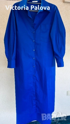 Ефектна италианска рокля - риза  LUMINA, кралско синьо, 100% памук, снимка 4 - Рокли - 54164733