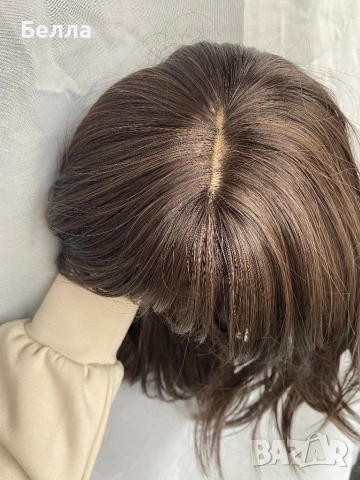 НОВА Кафява естествена перука! 100% високо качество, снимка 3 - Аксесоари за коса - 54045679