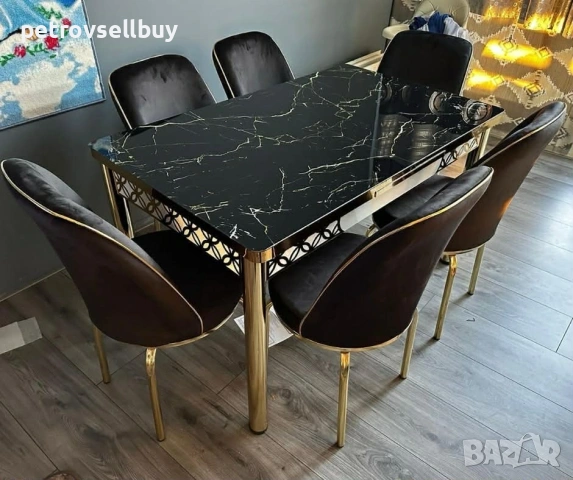 Луксозна трапезна маса с 6 стола, снимка 7 - Маси - 53505318