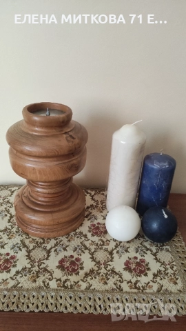 Уникален огромен свещник от масивно дърво много тежък/над 2 кг/+подарък свещ, снимка 7 - Антикварни и старинни предмети - 51647031
