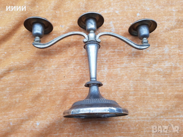 Посребрен свещник тройка, снимка 2 - Антикварни и старинни предмети - 53204835