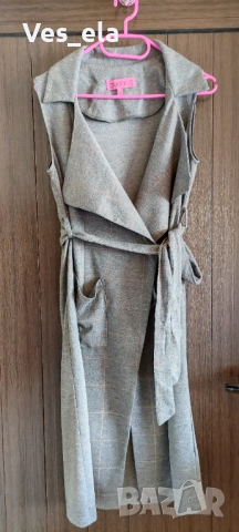 дълга памучна жилетка с колан и джобове марка Boohoo