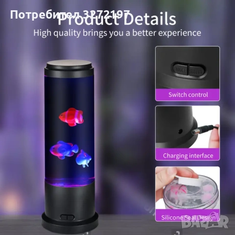 EDIER LED нощна лампа - аквариум с движещи се рибки, снимка 5 - Декорация за дома - 54092213