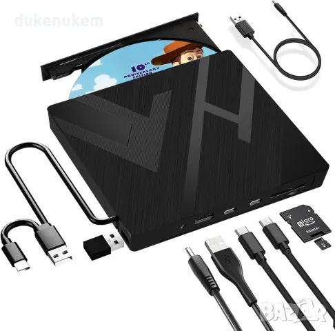 НОВО! Външно CD DVD устройство USB 3.0 тип C с SD/TF четец на карти, снимка 1 - Други - 47288722