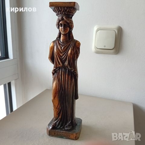 Стара медна статуетка на Кариатида, снимка 1 - Антикварни и старинни предмети - 45399190