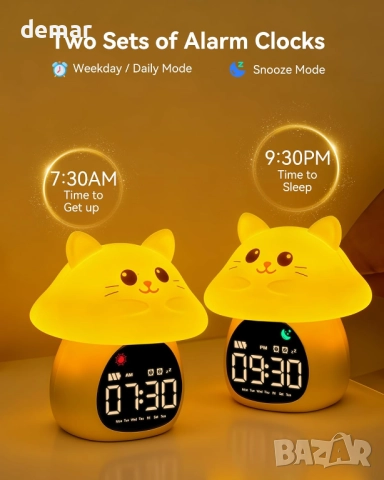 Yiliaw Будилник за сън с нощна RGB светлина за деца, 6 алармени тона и бял шум, коте, снимка 4 - Детски нощни лампи - 52088193