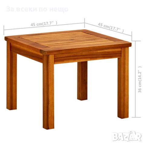 Градинска кафе маса, 45x45x36 см, акация масив, снимка 6 - Градински мебели, декорация  - 45141557