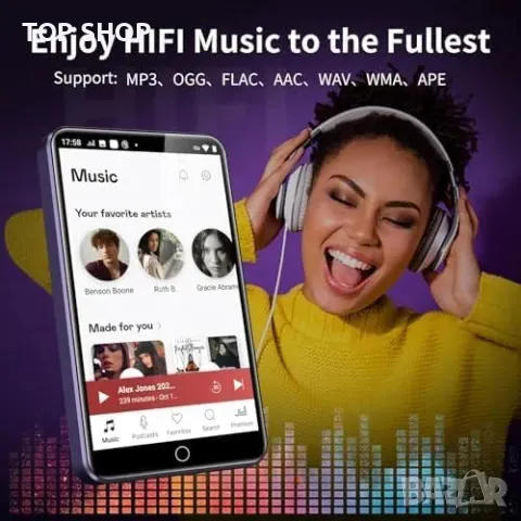 Fanvace 80GB MP3/MP4 плейър с Bluetooth WiFi, Android, 2000mAh с 4" сензорен екран и високоговорител, снимка 6 - MP3 и MP4 плеъри - 49500160