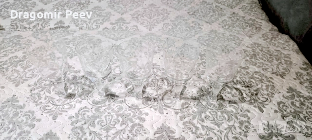 	Винтидж сервиз от 5 бр. КРИСТАЛНИ чаши с ръчна гравюра Високо качество