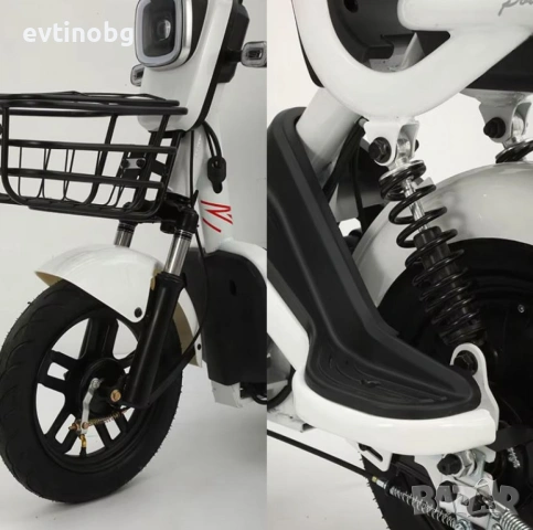 Електрически велосипед motor9 48V12AH – Максимална скорост 45 км/ч, 500W мотор, вакуумни гуми, бял/ч, снимка 2 - Велосипеди - 53836975