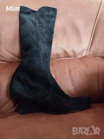 Черни велурени ботуши номер 44 високи 50 см , снимка 6 - Дамски ботуши - 53210680