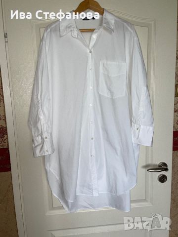 Нова бяла памучна 100% памук дълга овърсайз риза Zara zara Зара 