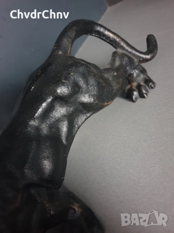 чугунена статуетка 40см-5кг/стара метална желязна фигура на дебнеща мъжка пума-пантера, снимка 7 - Антикварни и старинни предмети - 51092232