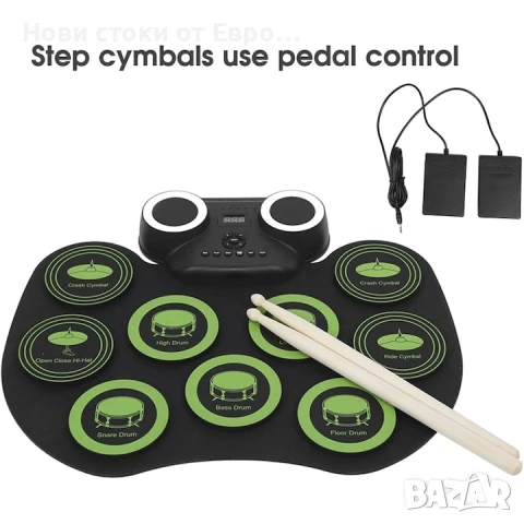 Комплект от 9 електронни стерео цифрови силиконови барабана,с педали,9подложки за барабани, снимка 2 - Ударни инструменти - 51060371
