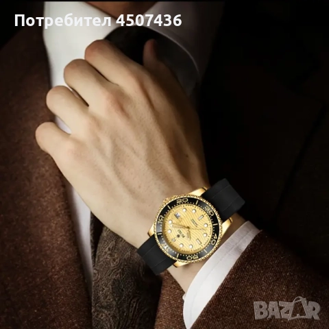 Автоматичен часовник RUIQI,дата,въртящ се безел,фосфорисциращи стрелки,силиконова каишка, снимка 3 - Мъжки - 52384546