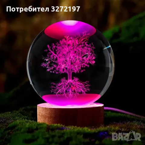 LED Светеща кристална топка/лампа, 3D сензорна -Дървото на живота, снимка 4 - Настолни лампи - 46918206