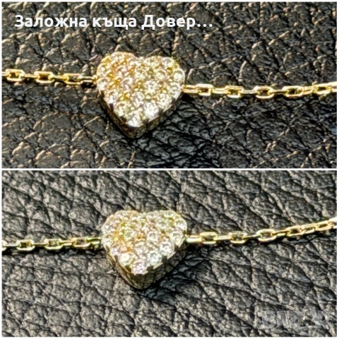 Ново Фино колие сърце с кубични циркони от жълто злато 14К чисто ново gold 585, снимка 3 - Колиета, медальони, синджири - 53625267