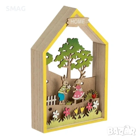 Великденска дървена настолна декорация – къщичка със зайчета, 14x4x22см_1189276, снимка 3 - Декорация за дома - 54224334
