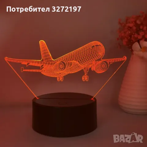 Холограмна 3D LED лампа Пътнически Самолет,RGB Седемцветен Интелигентен Контрол,USB, снимка 4 - Настолни лампи - 49513996