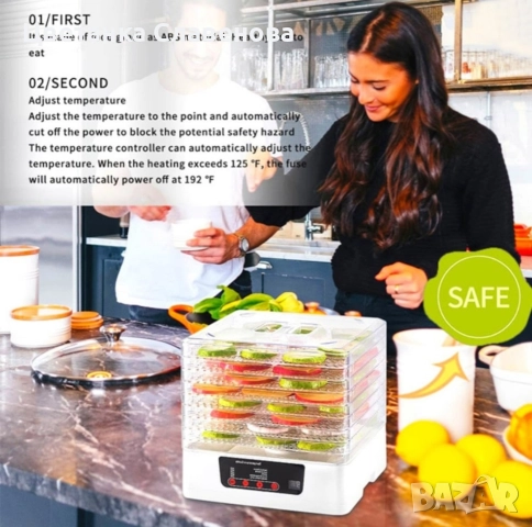 Дехидратор за плодове и зеленчуци ,8 тави, регулируема температура, кремаво бял, снимка 4 - Сушилни - 52653248