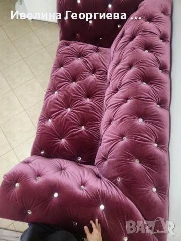 Триместен диван кадифе, снимка 6 - Дивани и мека мебел - 53582659