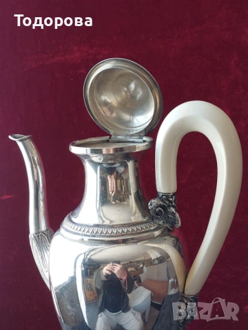 Сребърна кана за вода,чай,кафе,вино,ракия,среро 800,вместимост 1 литър,дръжка слонова кост., снимка 5 - Сервизи - 53707323