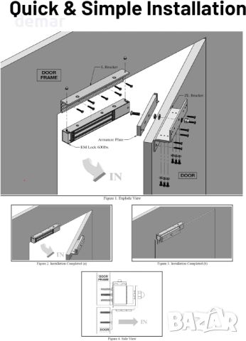 SecureMyDoor - Вътрешен LED Maglock с Z & L фиксираща скоба, 12V DC - 24V DC, Електрическа брава, снимка 7 - Други - 45526663