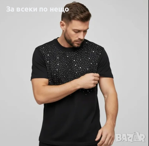 Мъжка Черна Тениска С Камъни Код Moskito9, снимка 2 - Тениски - 53813695