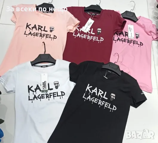 Karl Lagerfeld Дамска Памучна Тениска С Бродирано Лого И Гумирано Човече - Различни Цветове Код A501