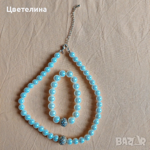 Комплект перлени гривна и колие, снимка 3 - Колиета, медальони, синджири - 53690596