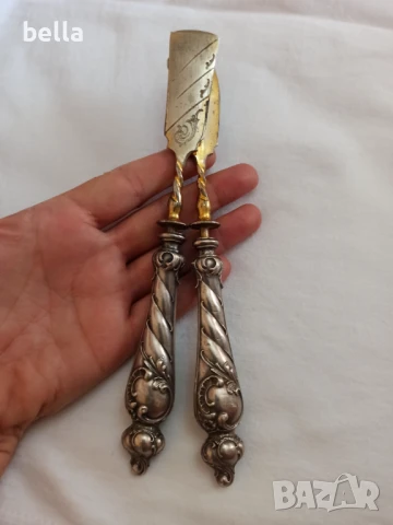 Комплект стари антикварни сребърни прибора за масло и др, снимка 10 - Антикварни и старинни предмети - 50840721