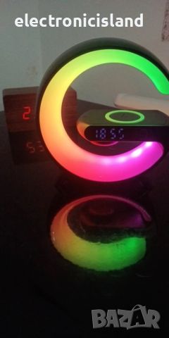 Безжично QI зарядно за бързо зареждане 15W с RGB LED лампа, Часовник, Аларма с ЛЕД светлина, снимка 3 - Безжични зарядни - 45344519