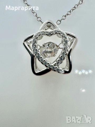 Сребърно колие с мойсанит (диамант) 0.5 катата, снимка 4 - Колиета, медальони, синджири - 53060669