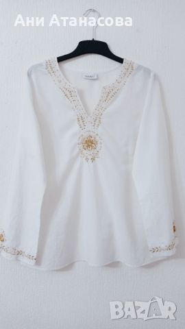 Бяла блуза с бродерия , снимка 1 - Блузи с дълъг ръкав и пуловери - 45719104