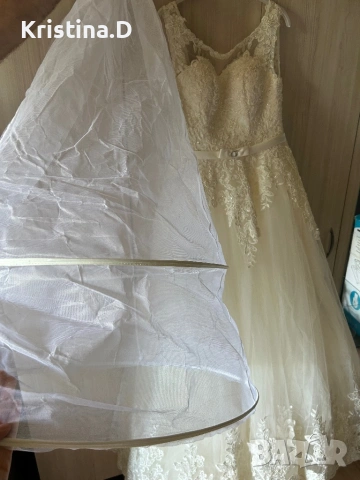 Булчинска рокля + воал , снимка 13 - Сватбени рокли - 53643079