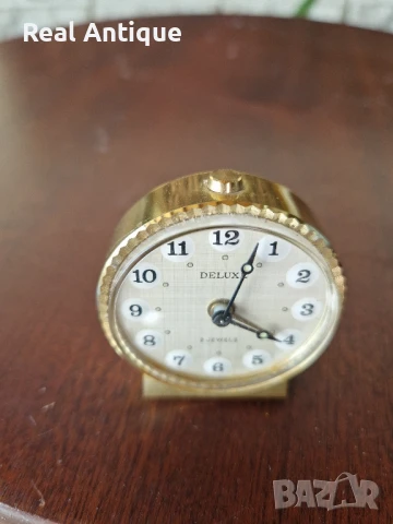 Рядък антикварен колекционерски бронзов мини механичен будилник Deluxe , снимка 3 - Антикварни и старинни предмети - 50605474