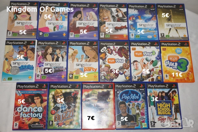Игри за PS2 SingStar: 80's/90's/Rock Ballads/Rocks!/Singalong with Disney/EyeToy 1 2 3/Pop Idol/Buzz