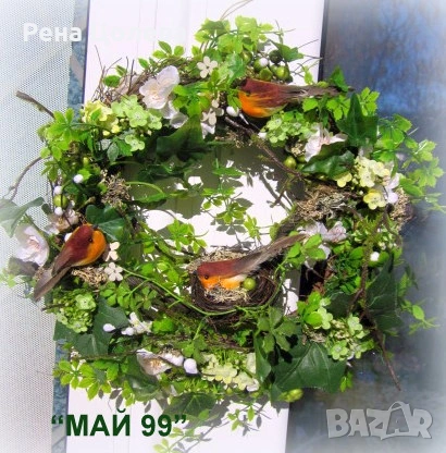 Пролетен венец с врабчета, снимка 4 - Декорация за дома - 53256634