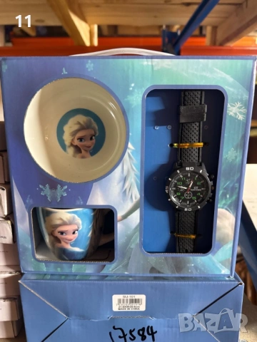 Подаръчен комплект с анимационни герои от 4 части - чинийка, купичка, чаща и часовник