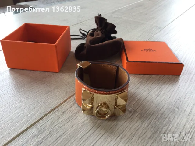 НОВА оранжева гривна от естествена кожа HERMES Paris Collier de Chien, снимка 4 - Гривни - 47129137