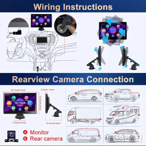 Монитор за автомобил, 10.1 инча, мултимедия за кола, Apple Carplay, YouTube, Android Auto, навигация, снимка 12 - Аксесоари и консумативи - 47822367